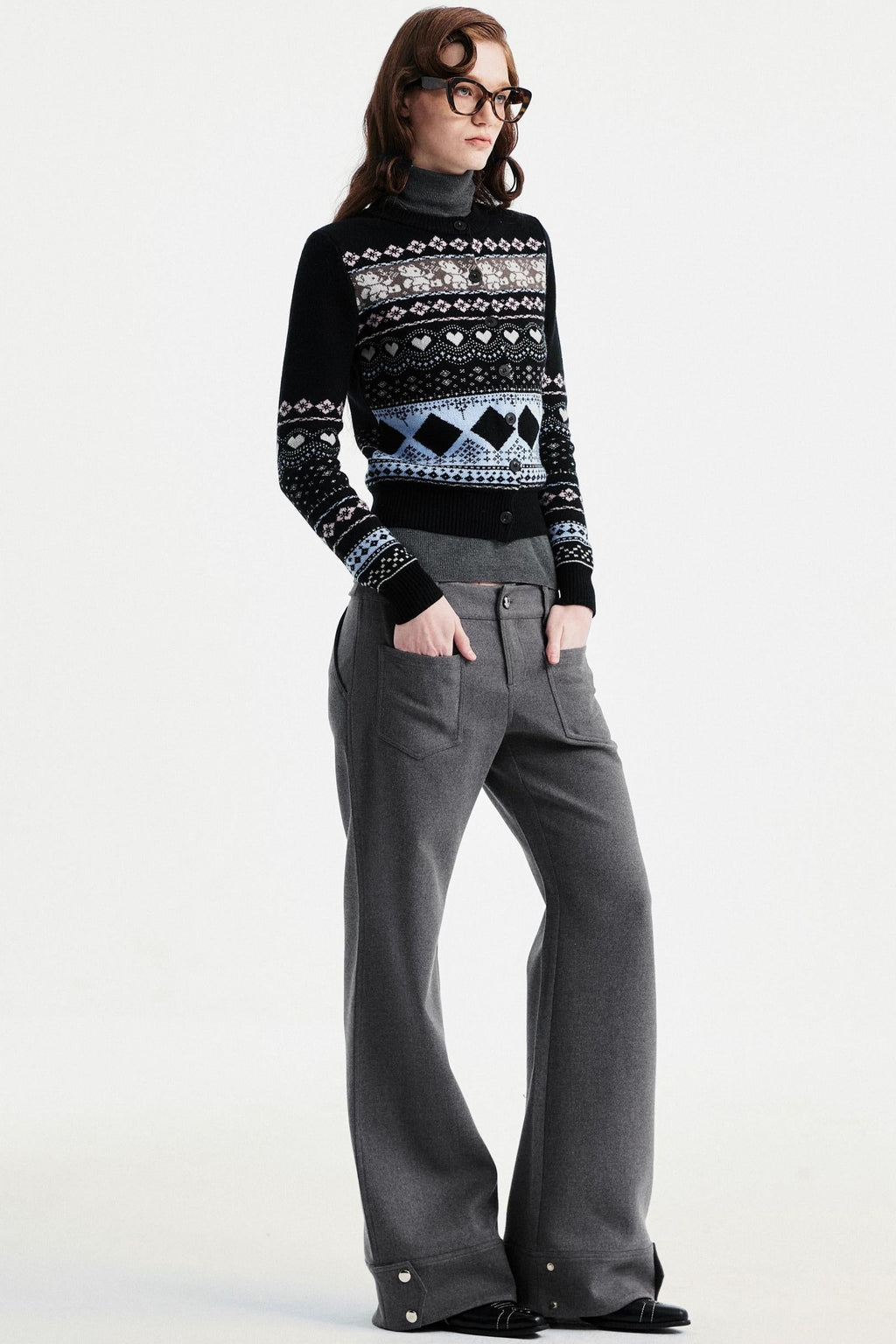 Retro Bear Jacquard Wool Cardigan