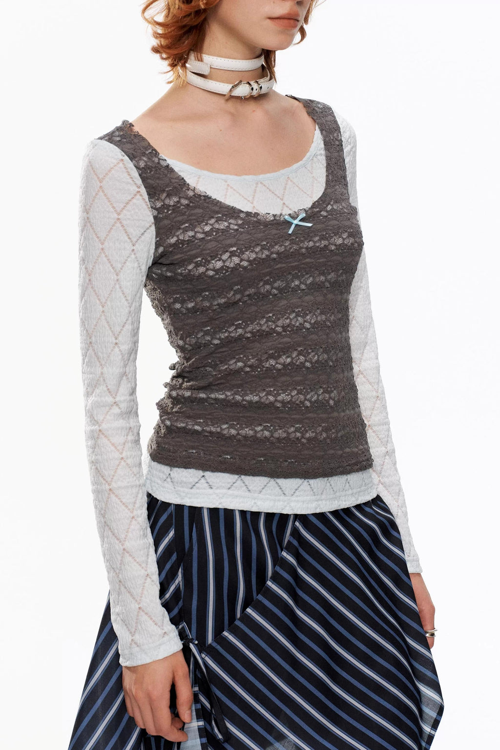 Blue-Gray Lace Knit Top