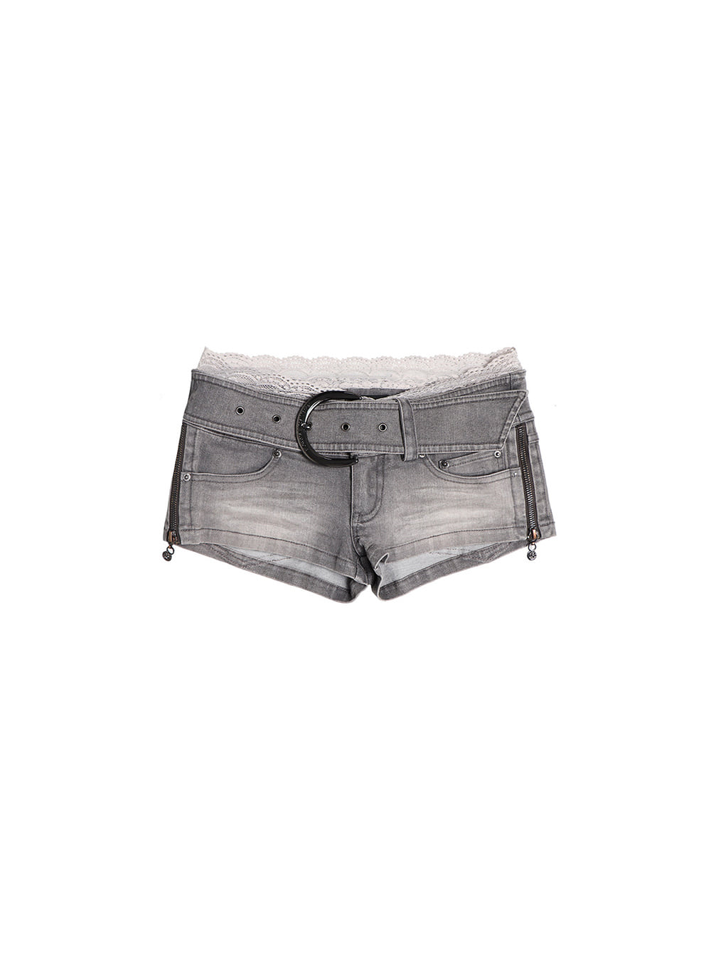 Ash Lace Belted Low Rise Denim Shorts