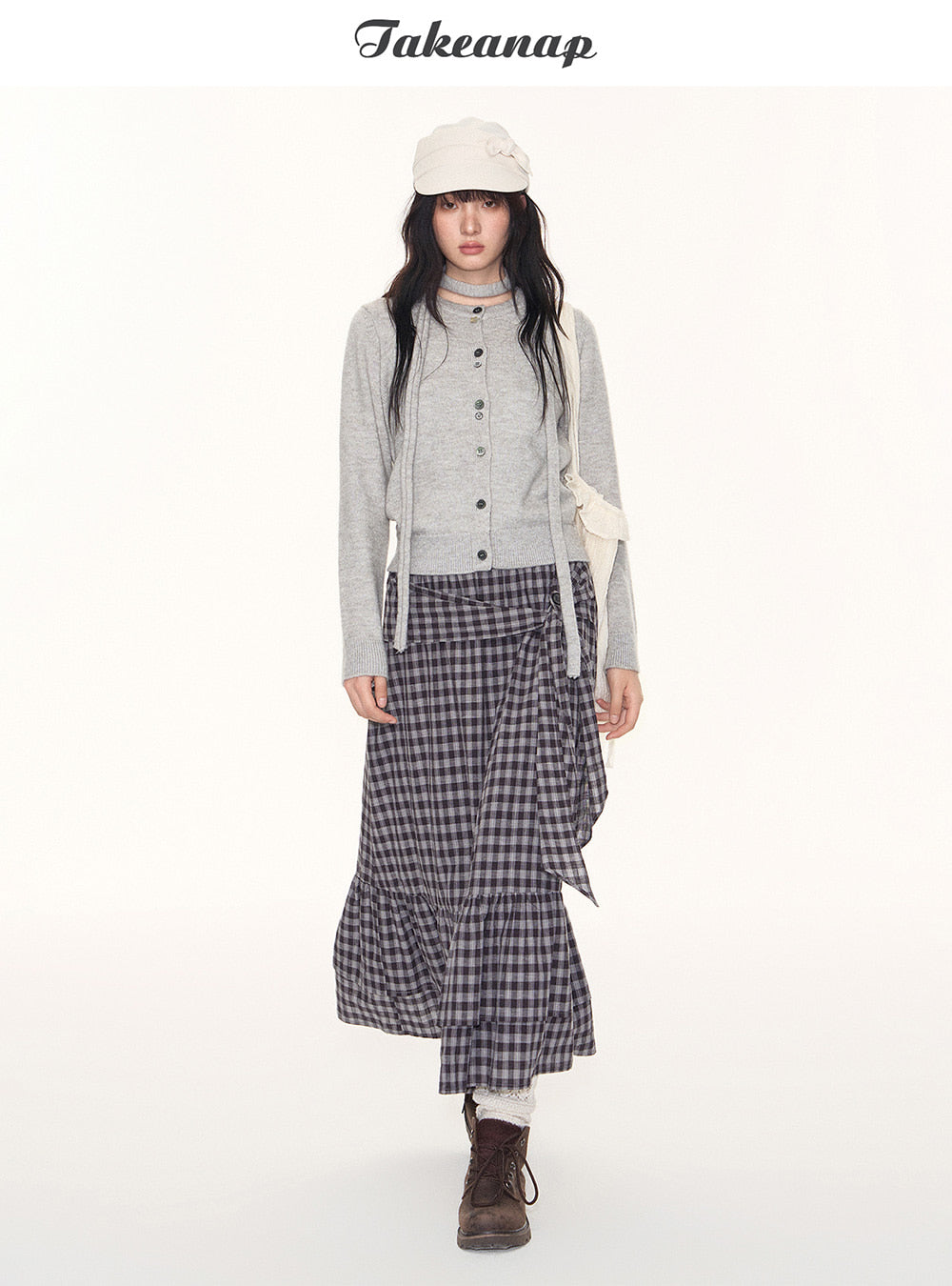 Rustic Plaid Wrap Maxi Skirt