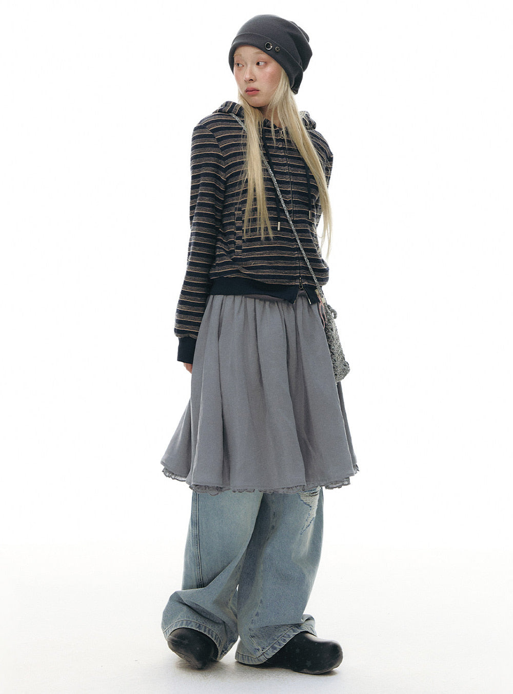 Star Zip Crop Stripe Hoodie