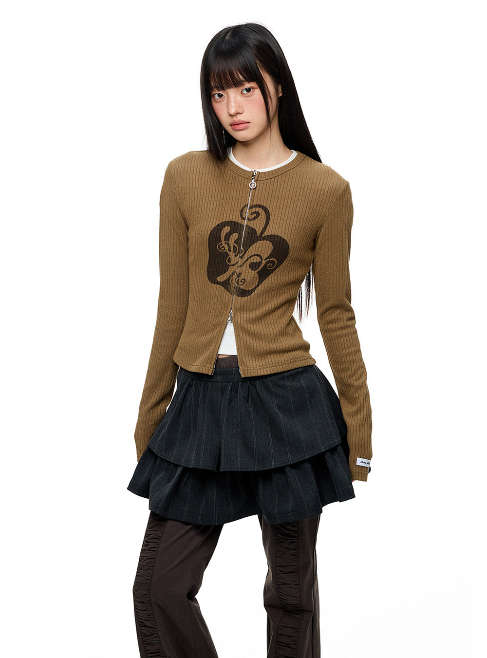 Slim Fit Knit Pattern Zip Cardigan