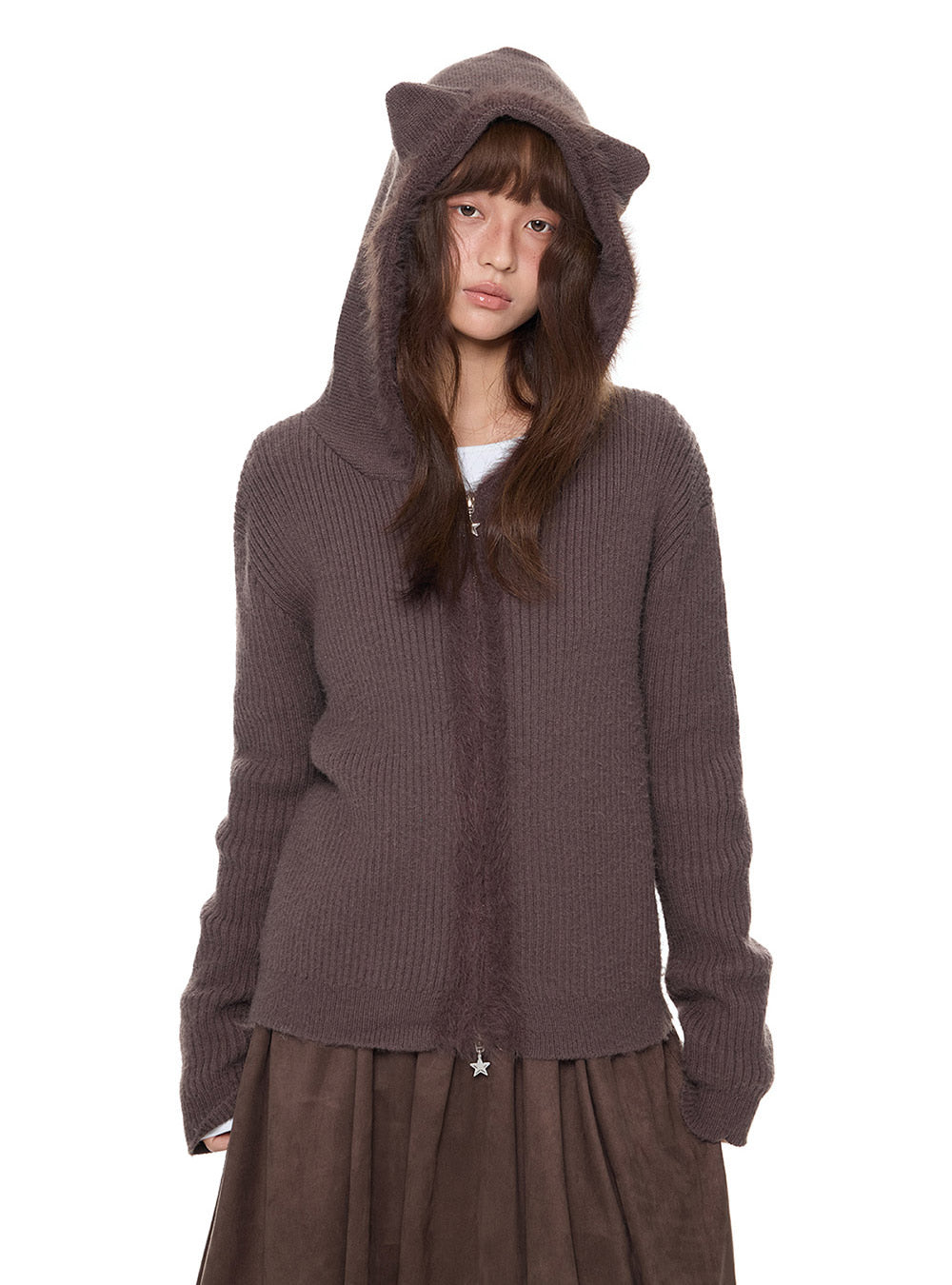 Bear Ear Hooded Knit Cardigan (3color)