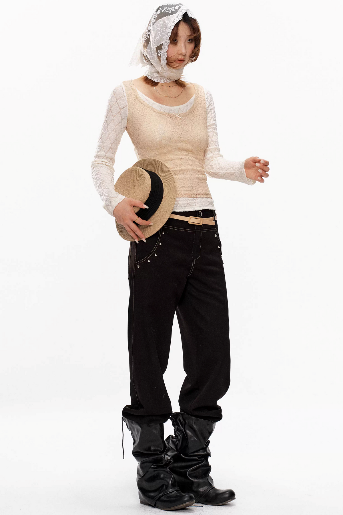 Beige Lace Knit Top