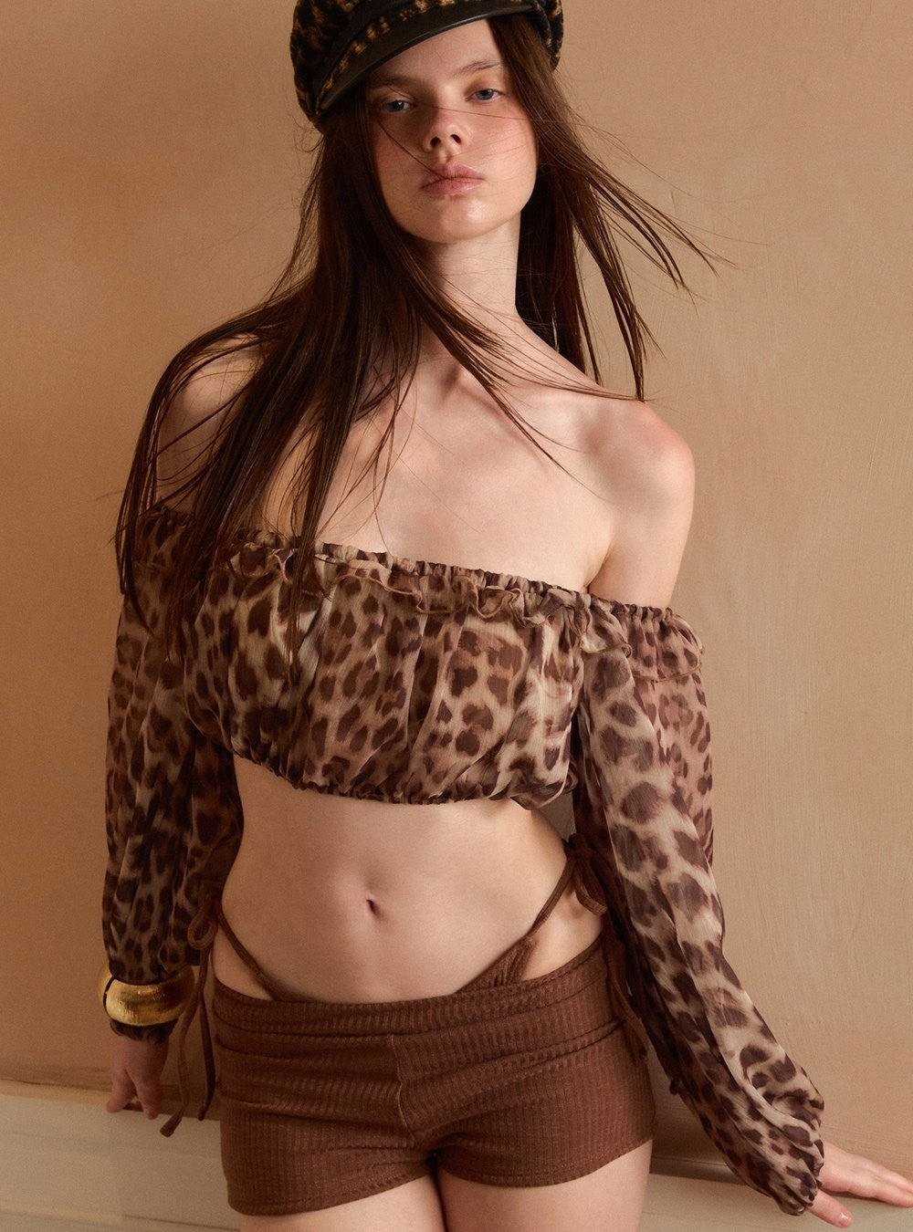 Leopard Sheer Off-Shoulder Top