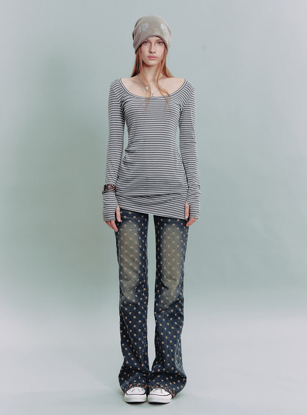 Scoop Neck Button Long Sleeve Top (2color)