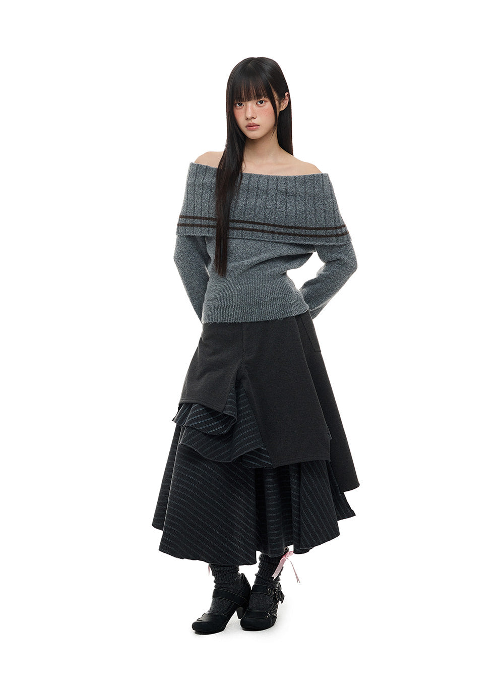 Cashmere Off-Shoulder Grey Sweater