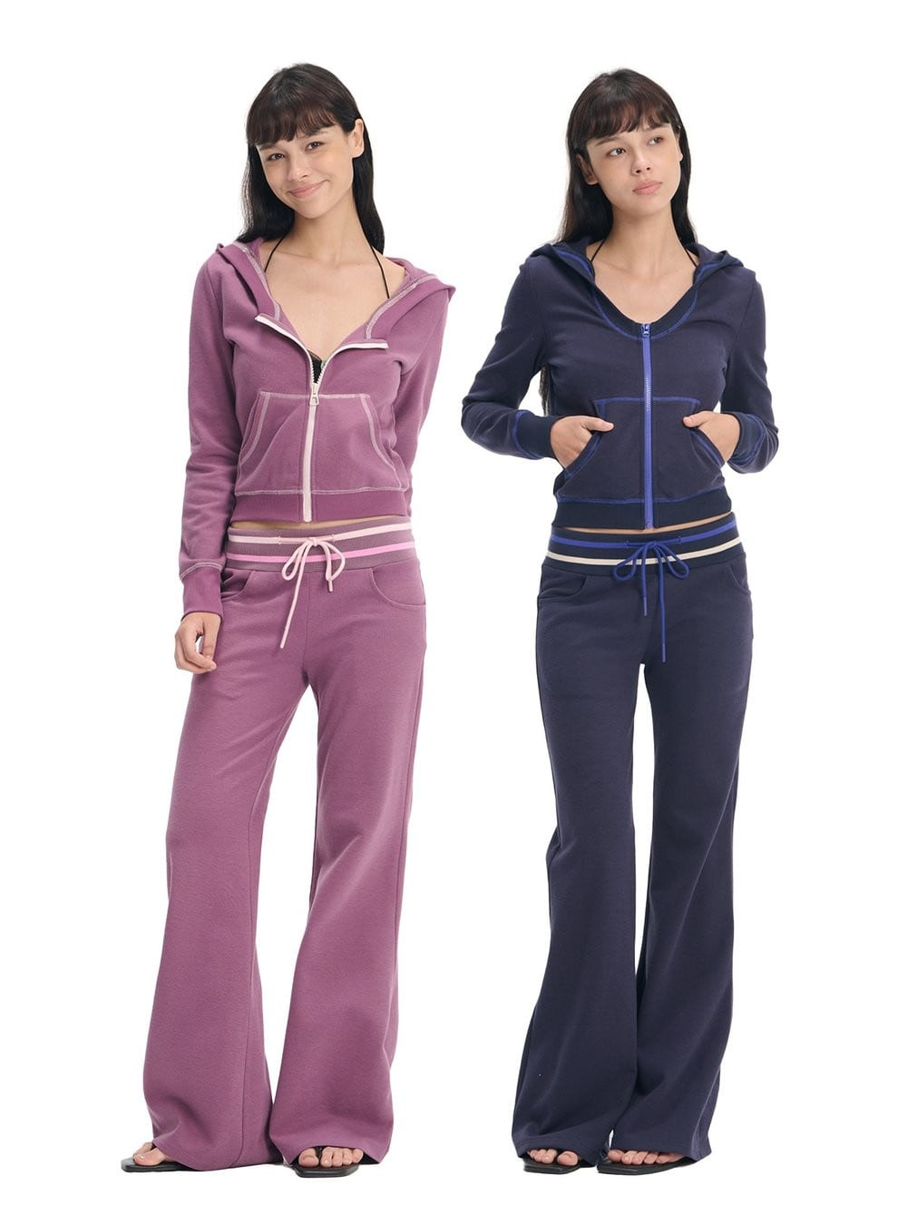 Contrast Hooded Zip-Up & Wide Pants (2color)