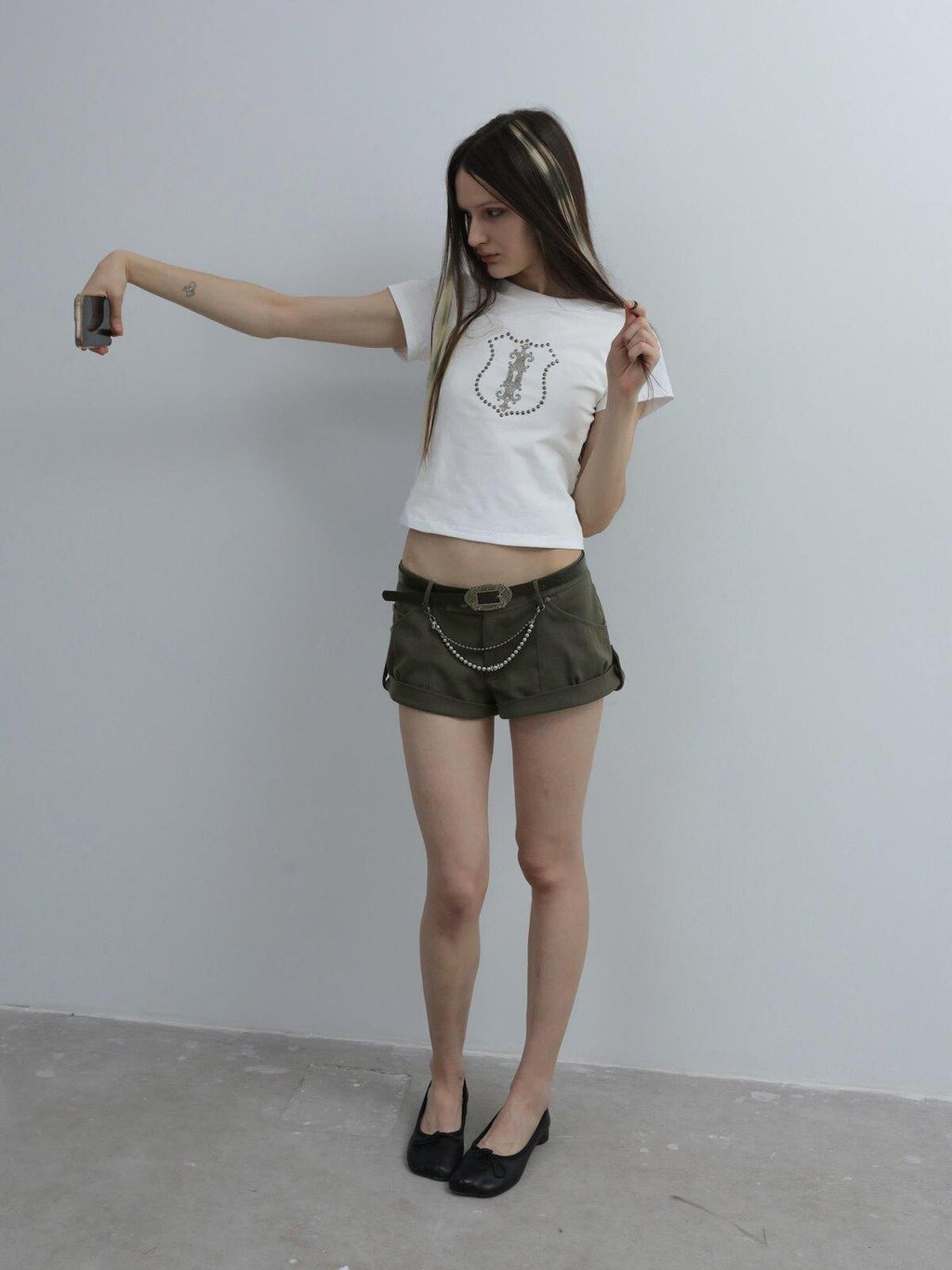 Cropped Hotfix Rhinestone Slim Fit Vintage Women'S Cotton Short Sleeve T-Shirts
