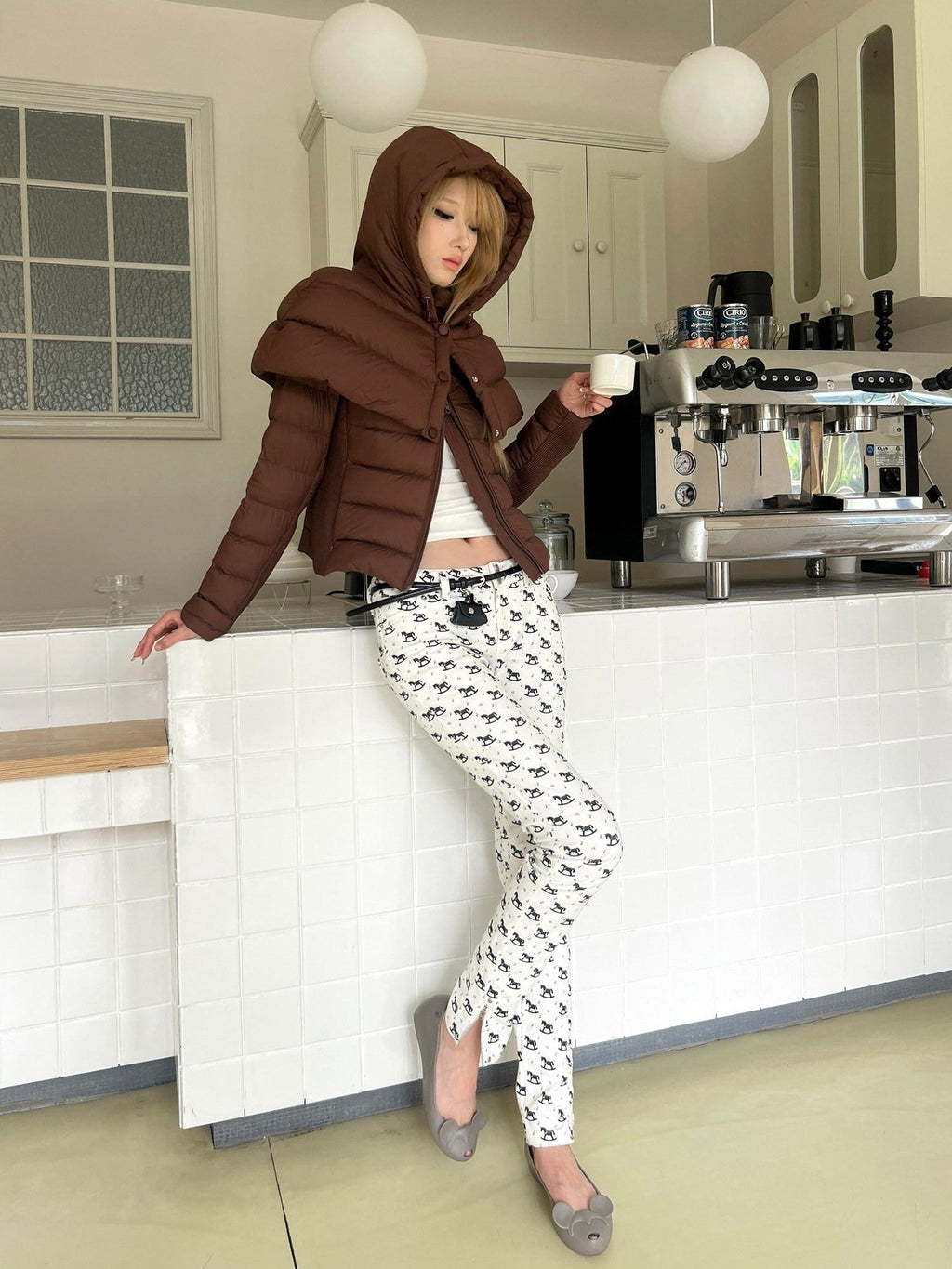 High Stretch Printed Cotton Low Waist Slim Button Fly Straight Pants
