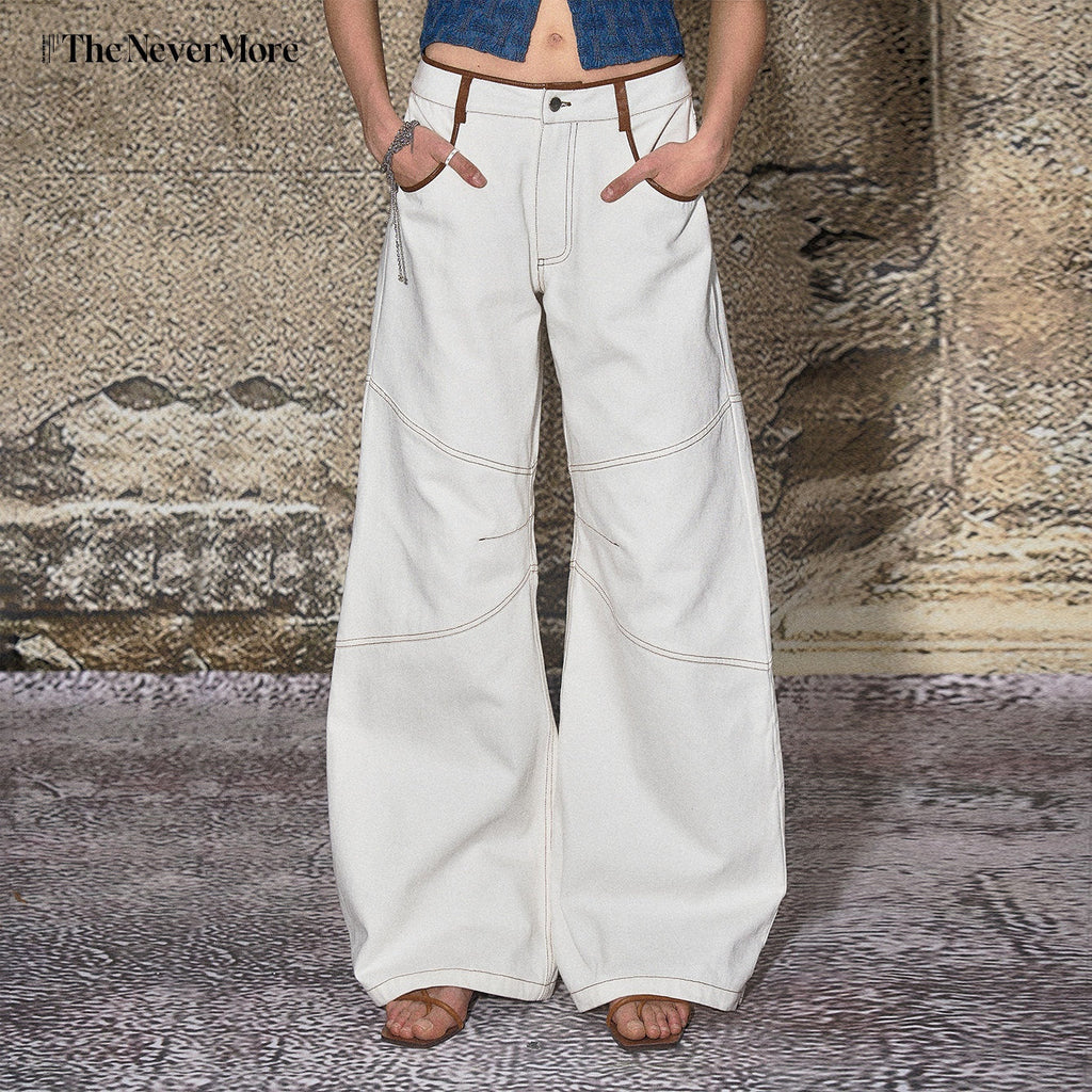 High Cotton Relaxed Distressed Low Rise White Denim Women Wide Leg Jeans