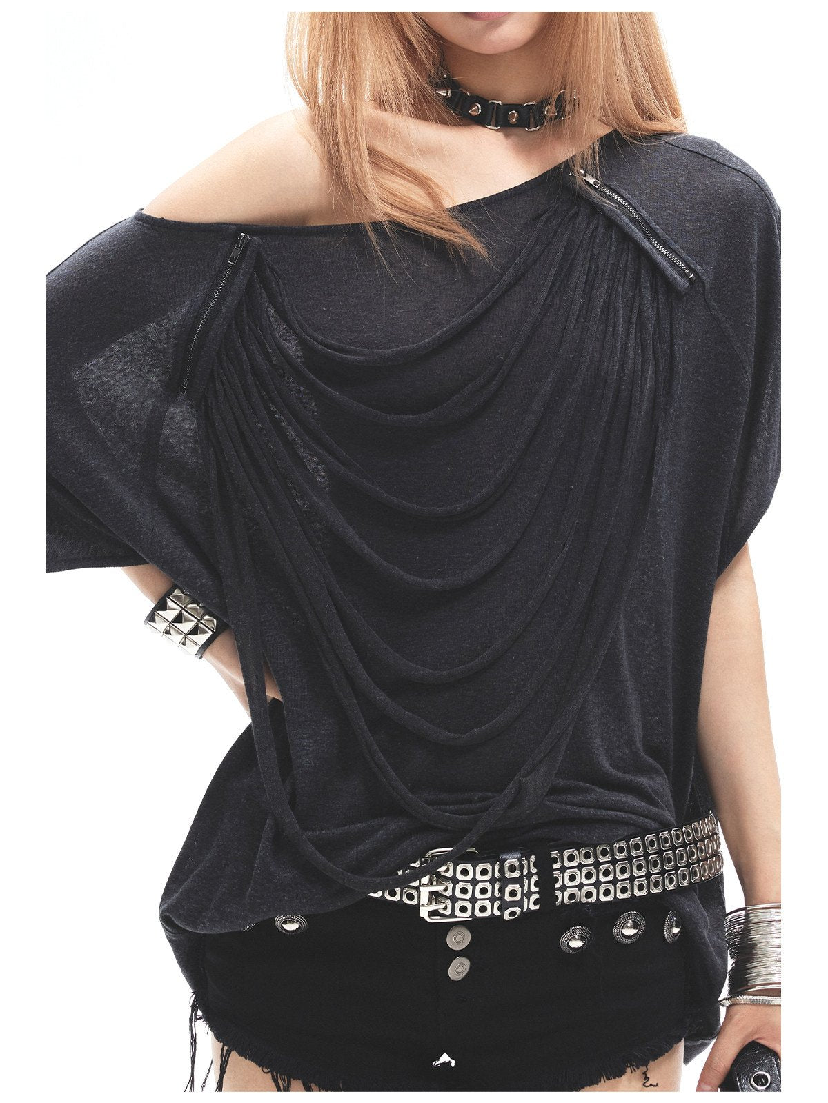 Slant Zip Draped Top