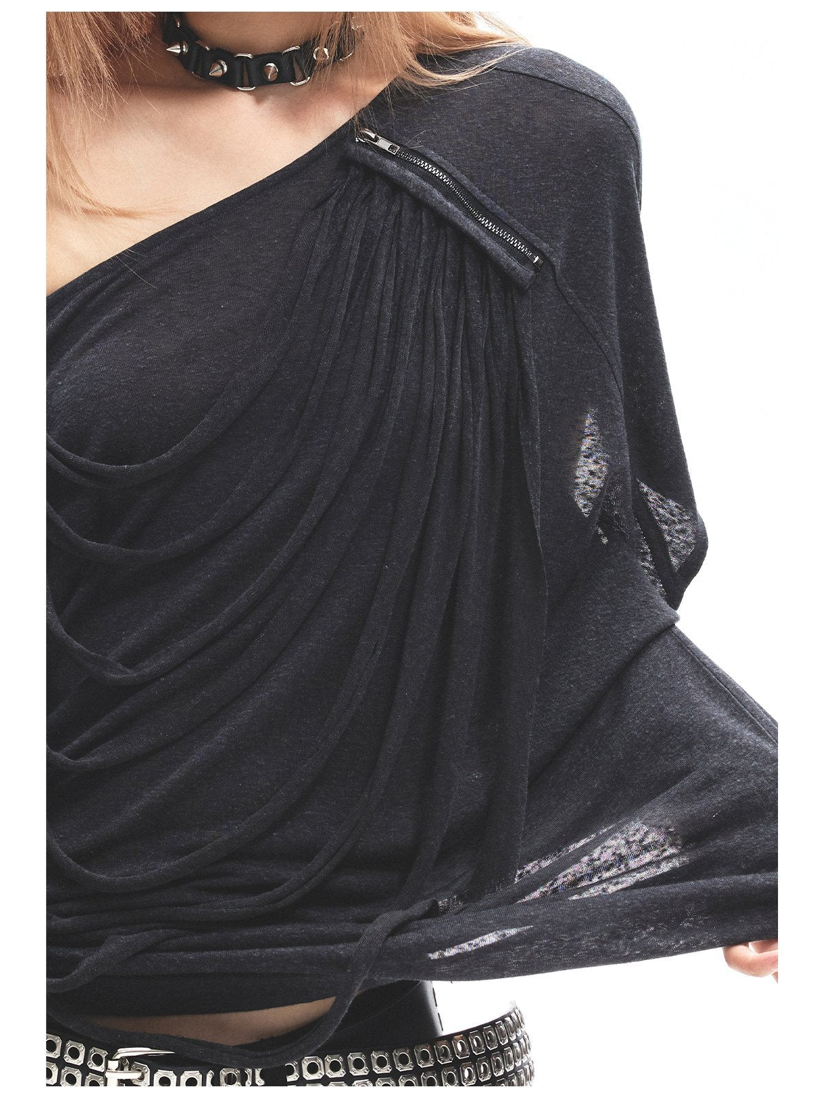Slant Zip Draped Top