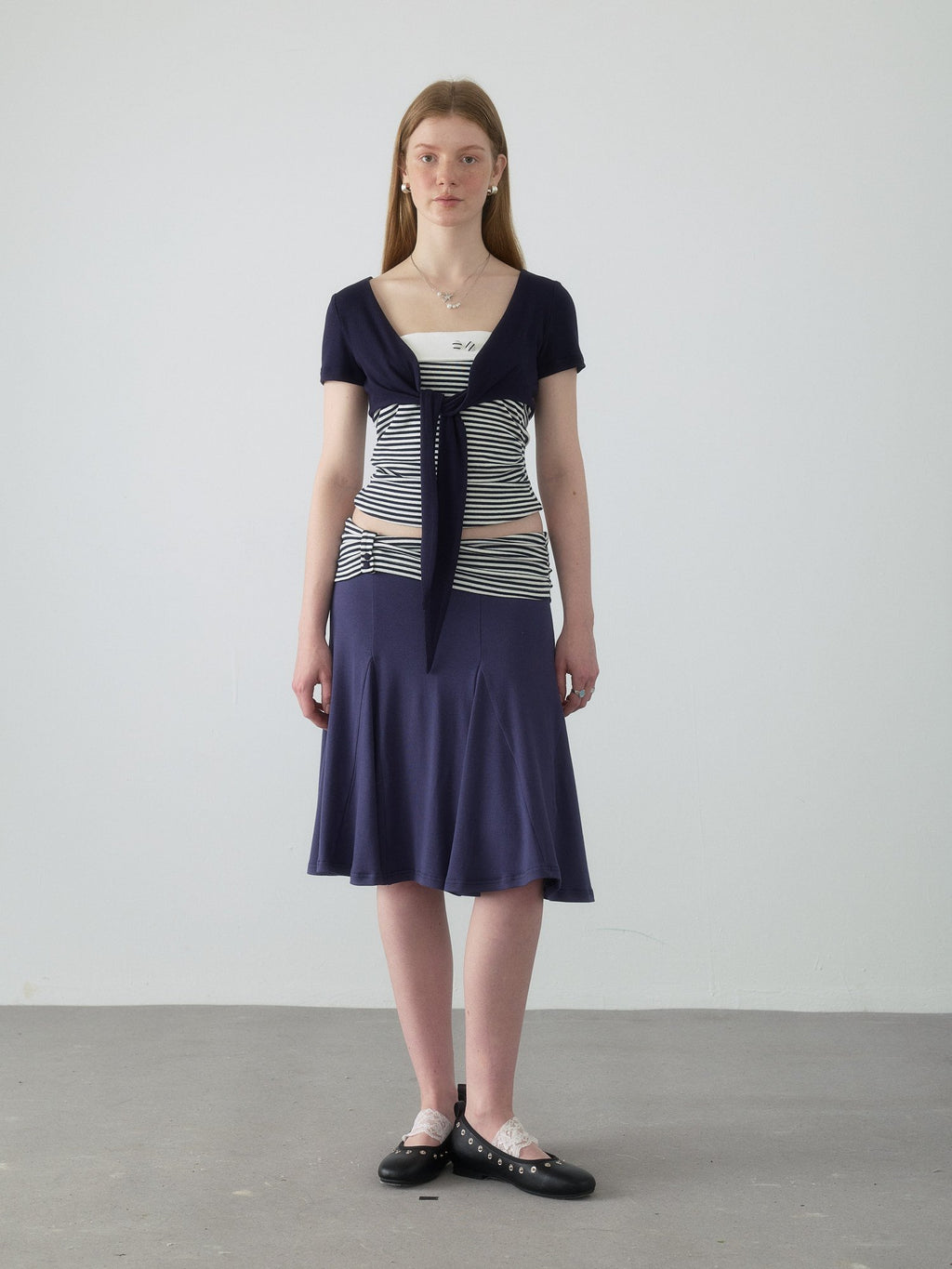 Navy Stripe Tie Top Set
