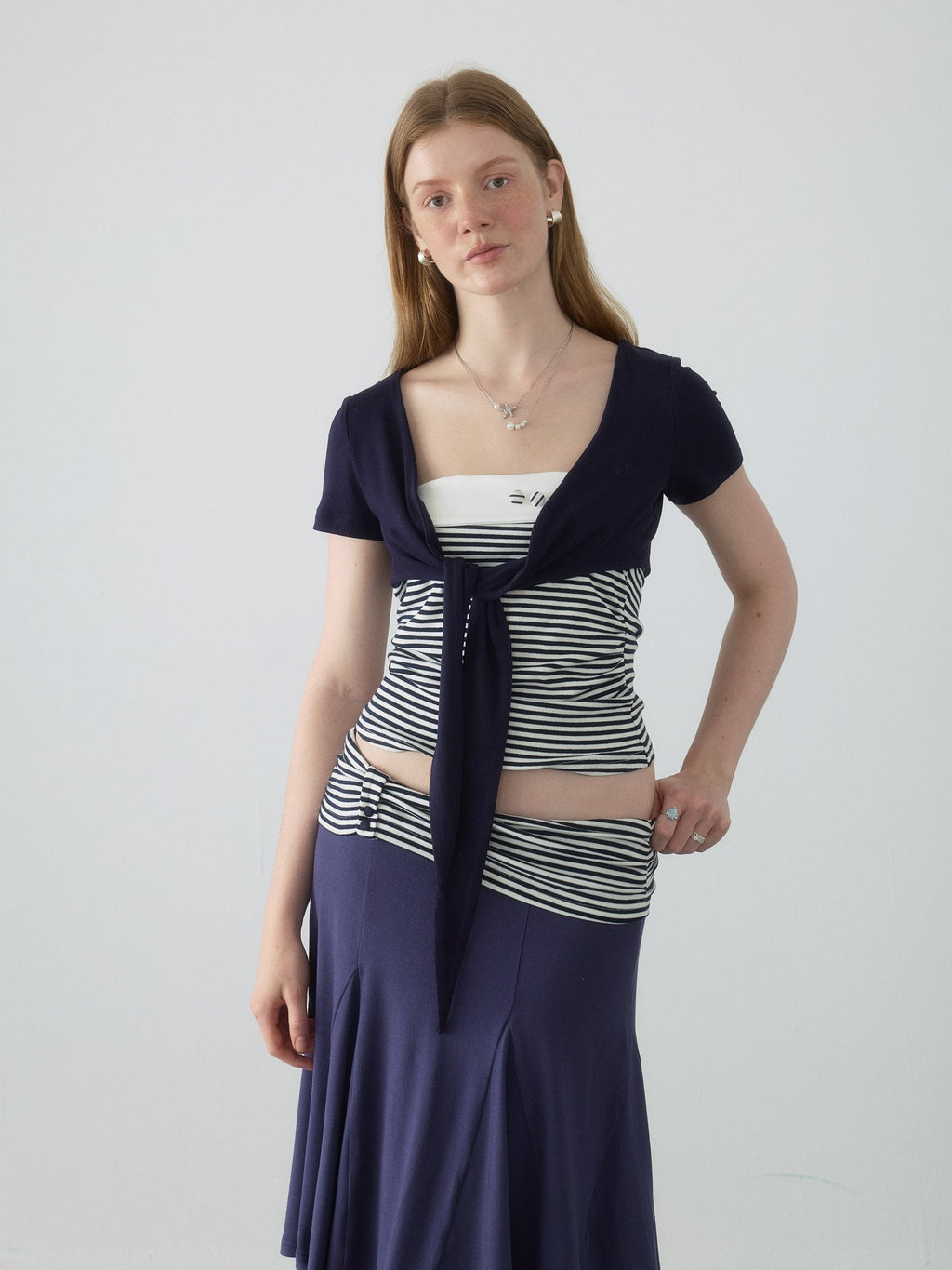 Navy Stripe Tie Top Set