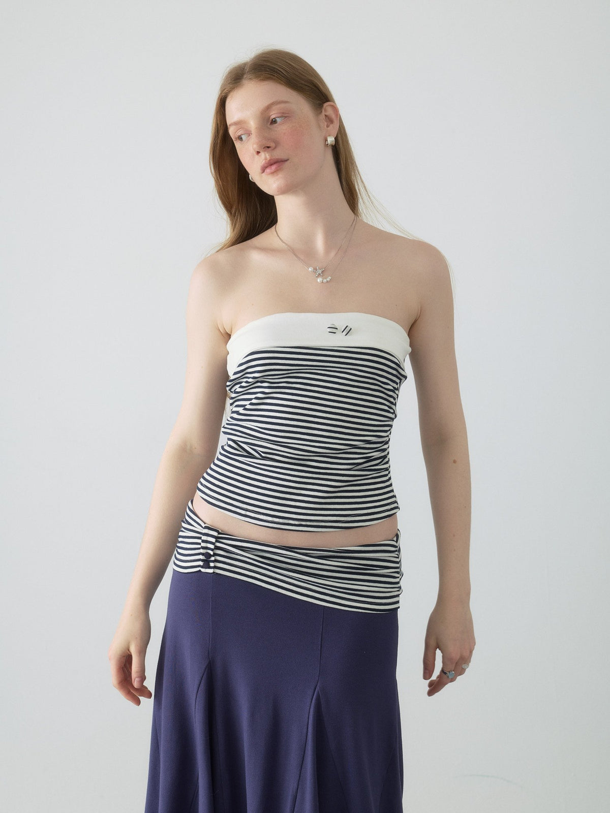 Navy Stripe Tie Top Set