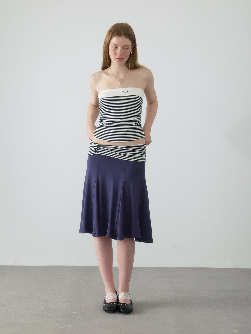 Navy Stripe Tie Top Set
