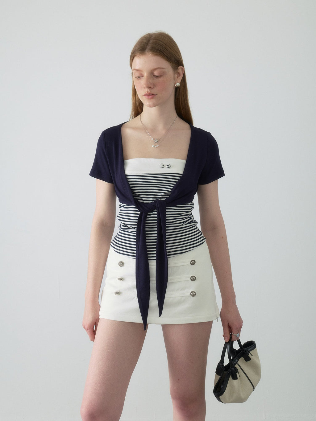 Navy Stripe Tie Top Set