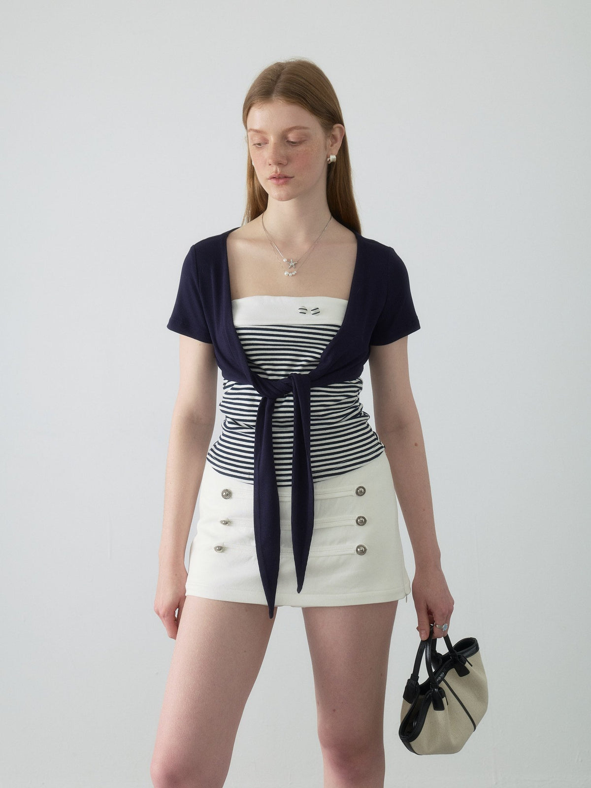 Navy Stripe Tie Top Set