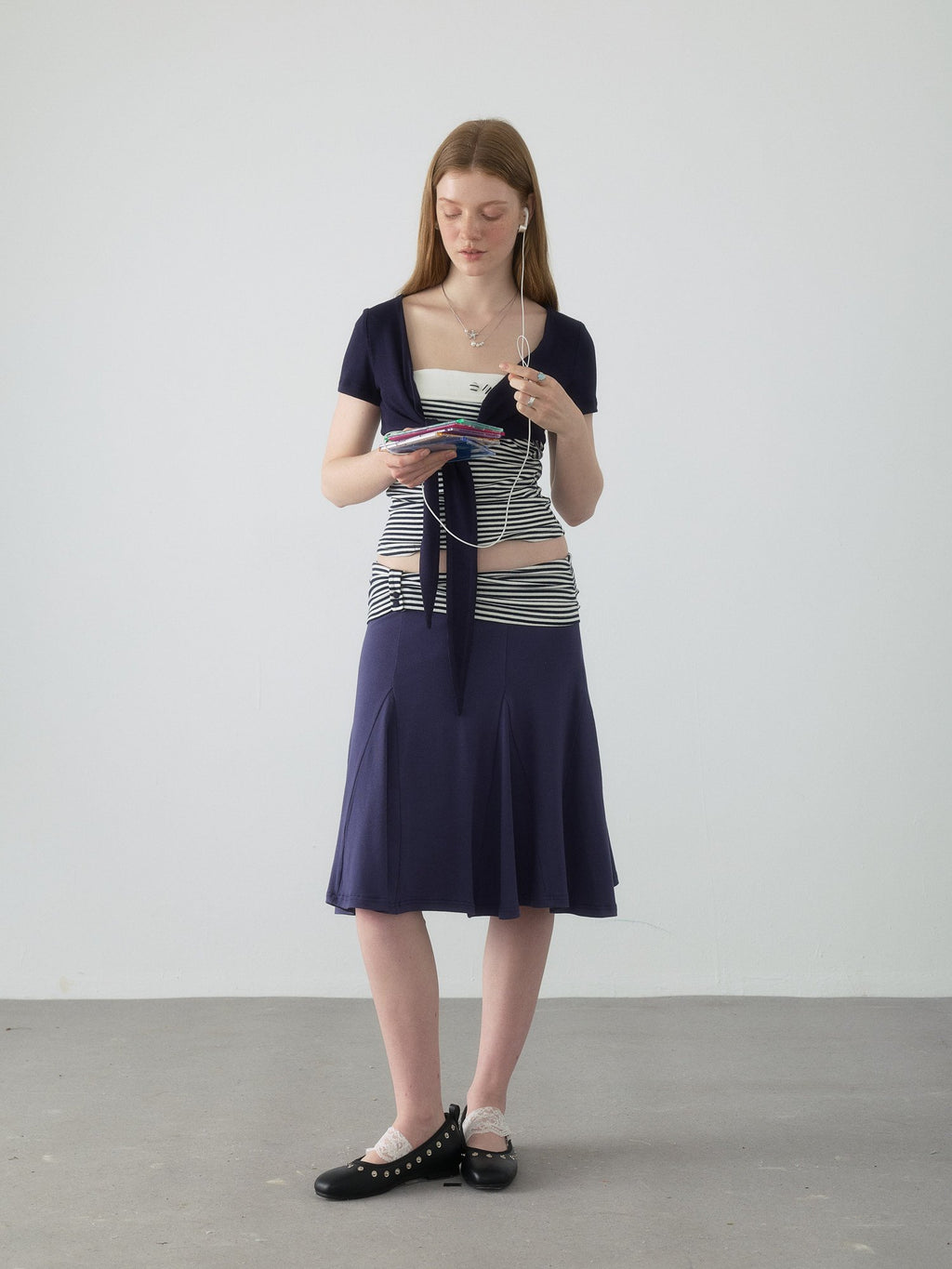 Navy Stripe Tie Top Set