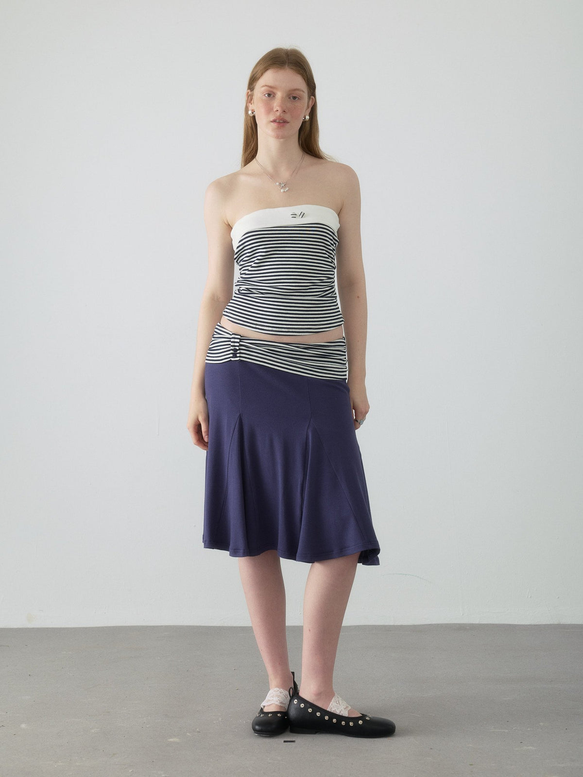 Navy Stripe Tie Top Set