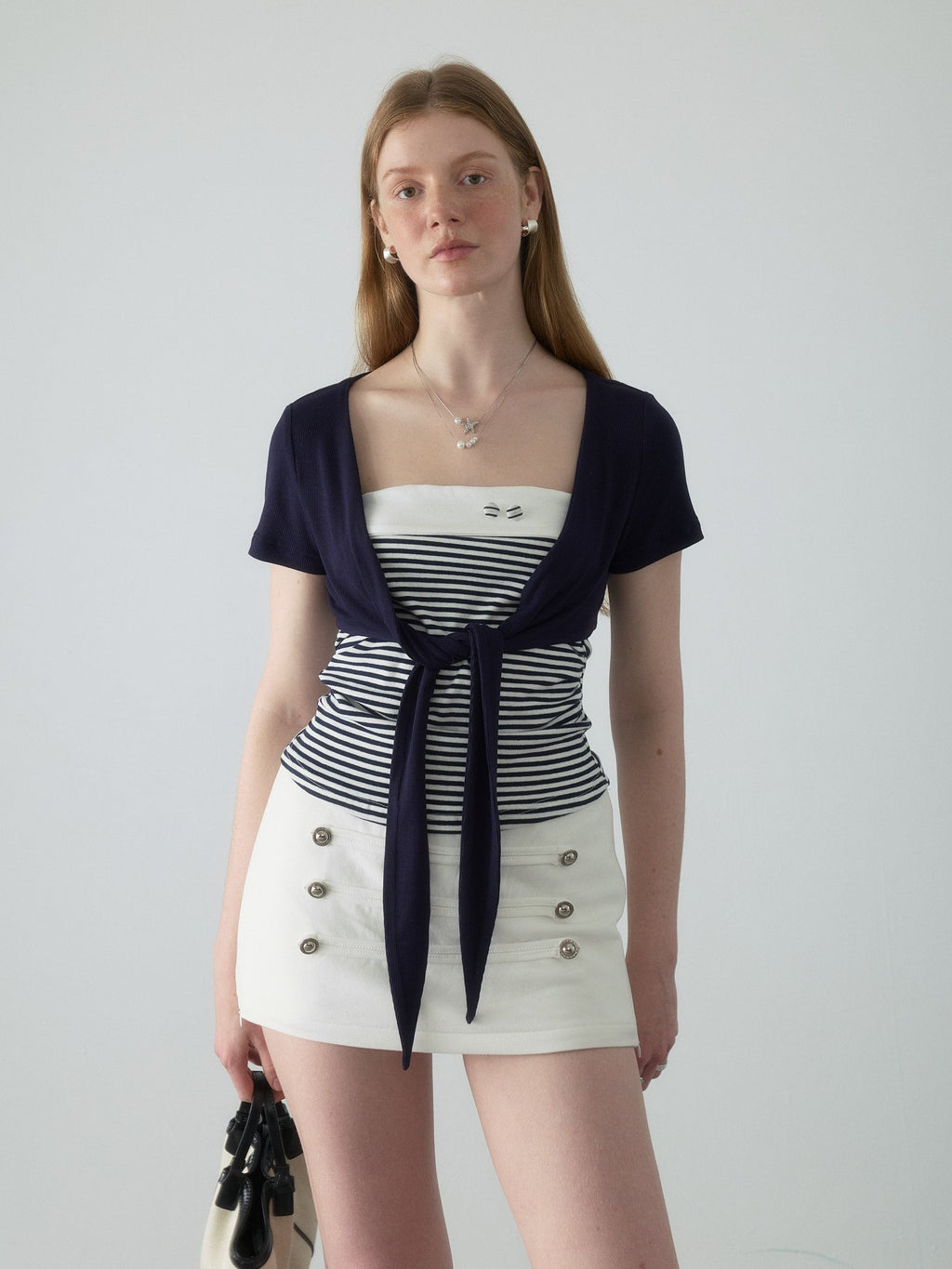 Navy Stripe Tie Top Set