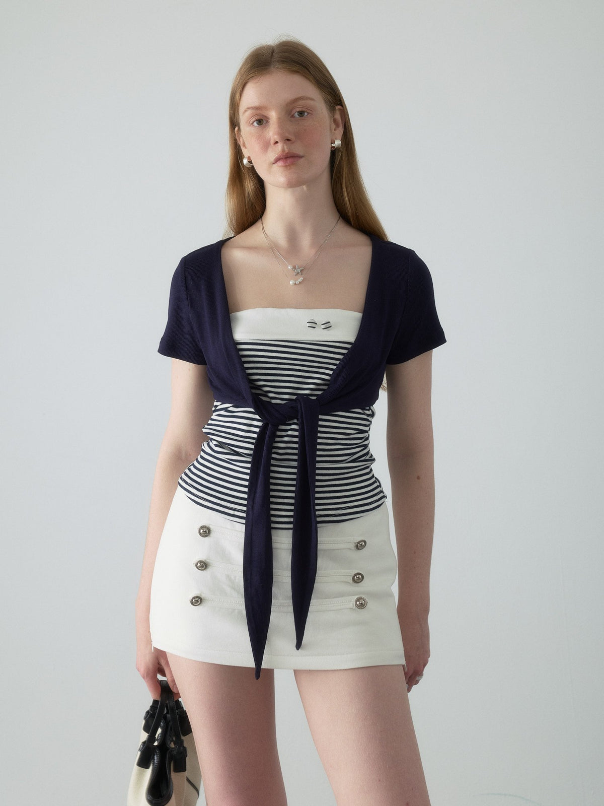 Navy Stripe Tie Top Set
