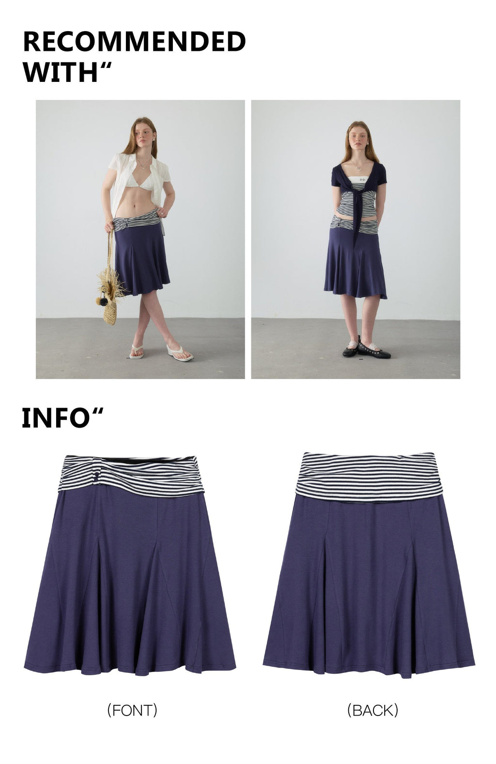 Navy Stripe Panel Flare Skirt