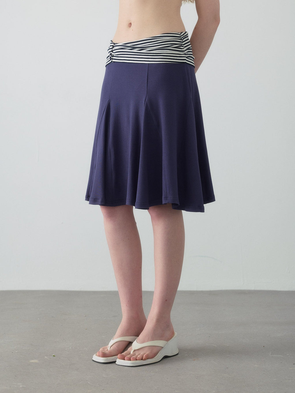 Navy Stripe Panel Flare Skirt