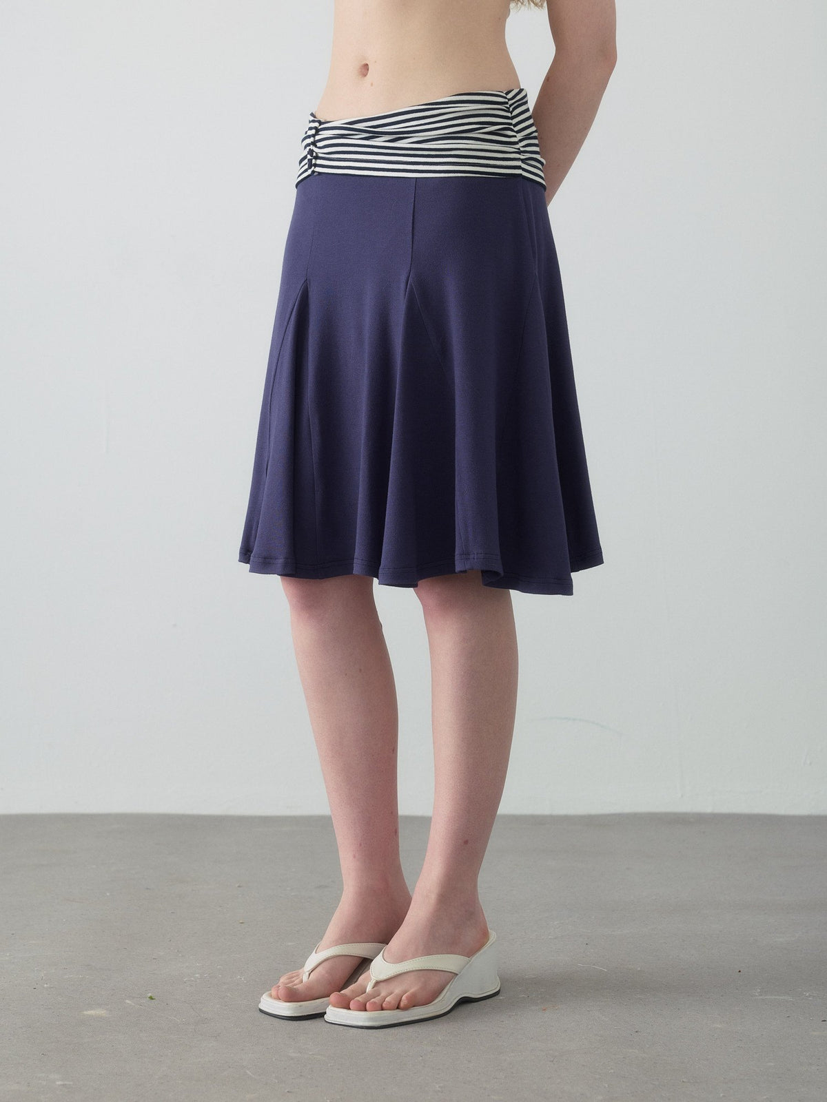 Navy Stripe Panel Flare Skirt