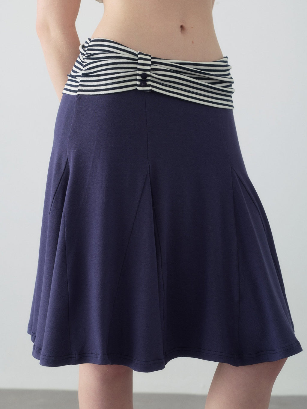 Navy Stripe Panel Flare Skirt