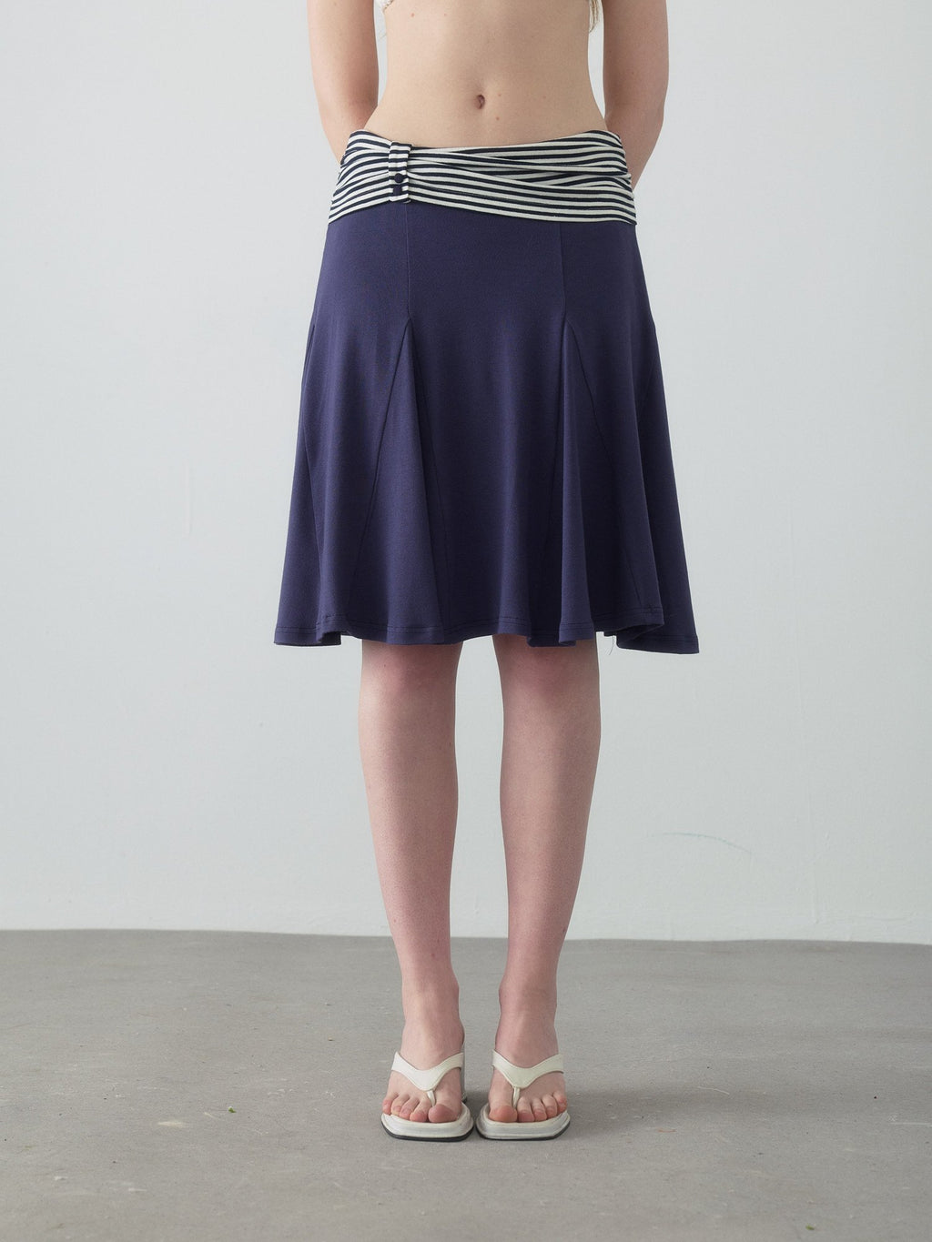 Navy Stripe Panel Flare Skirt