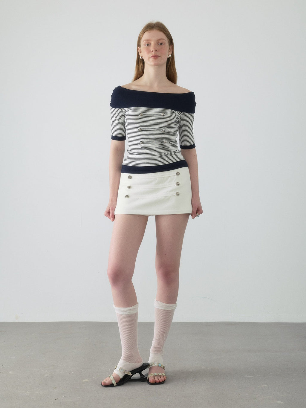 Nautical Stripe Off Shoulder Top