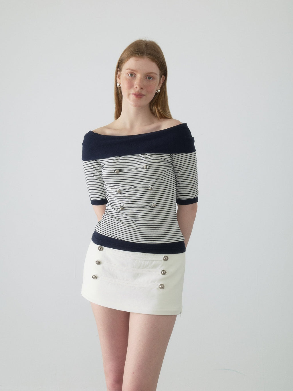 Nautical Stripe Off Shoulder Top