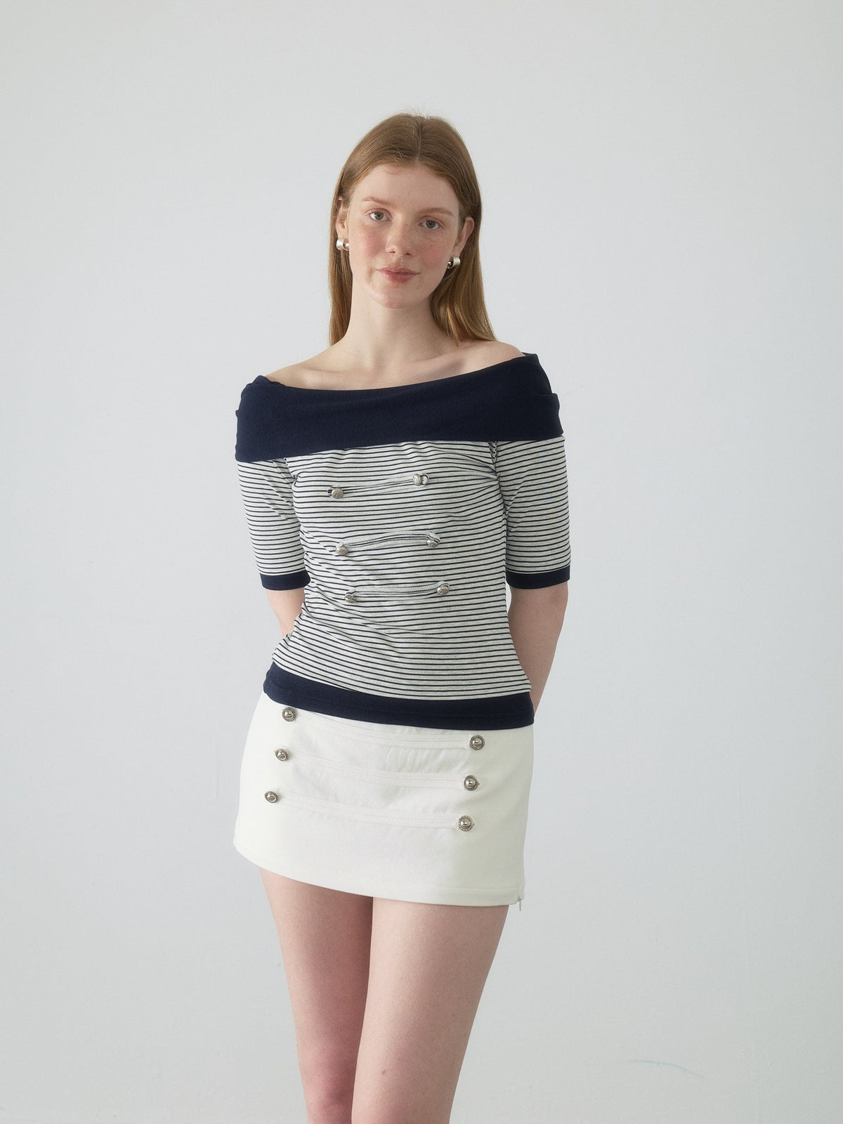 Nautical Stripe Off Shoulder Top