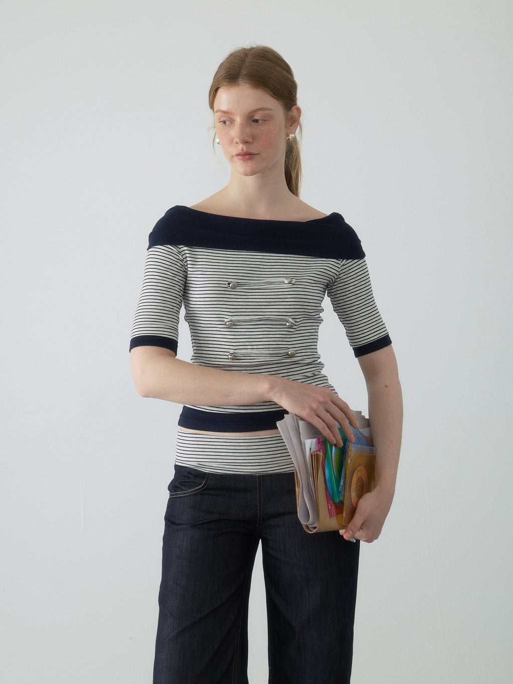 Nautical Stripe Off Shoulder Top
