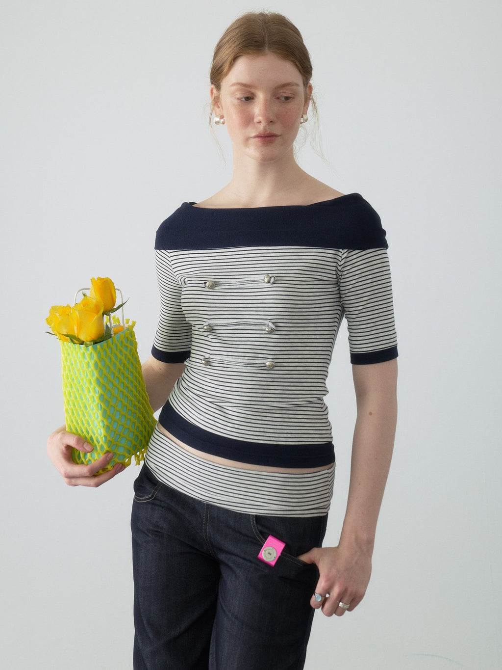 Nautical Stripe Off Shoulder Top