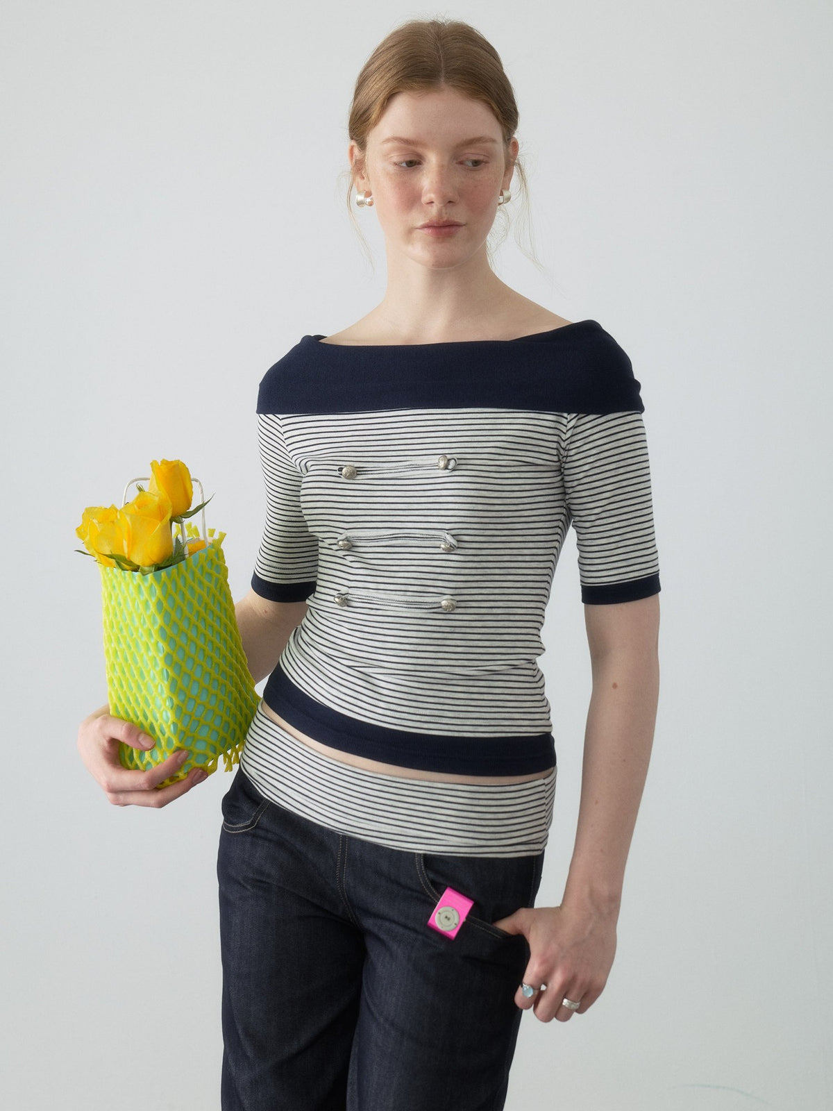 Nautical Stripe Off Shoulder Top