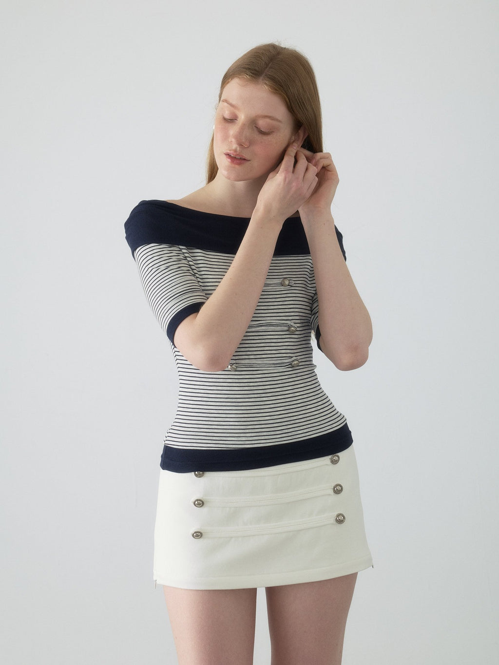 Nautical Stripe Off Shoulder Top