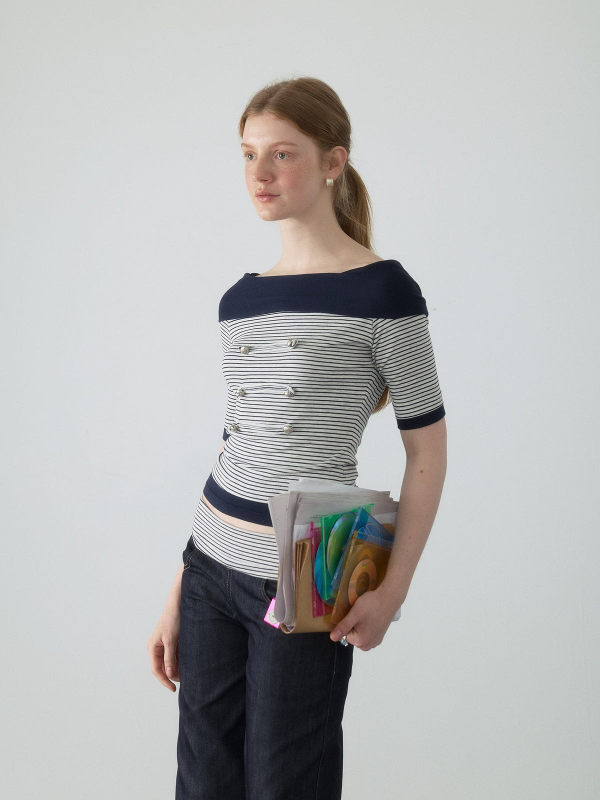 Nautical Stripe Off Shoulder Top