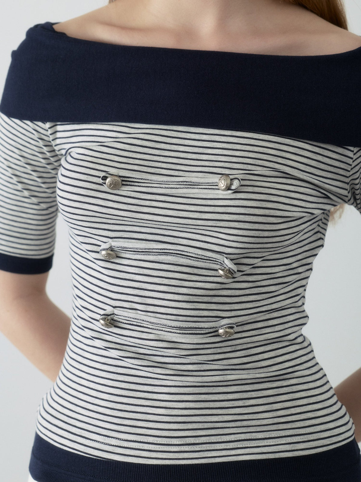 Nautical Stripe Off Shoulder Top