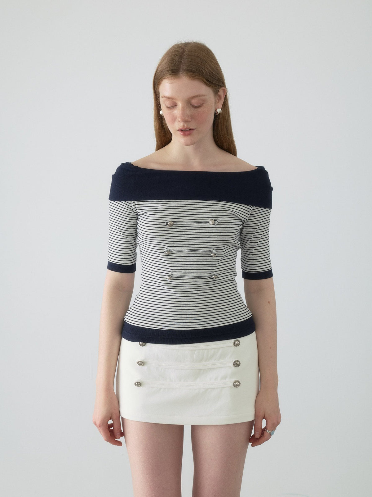 Nautical Stripe Off Shoulder Top