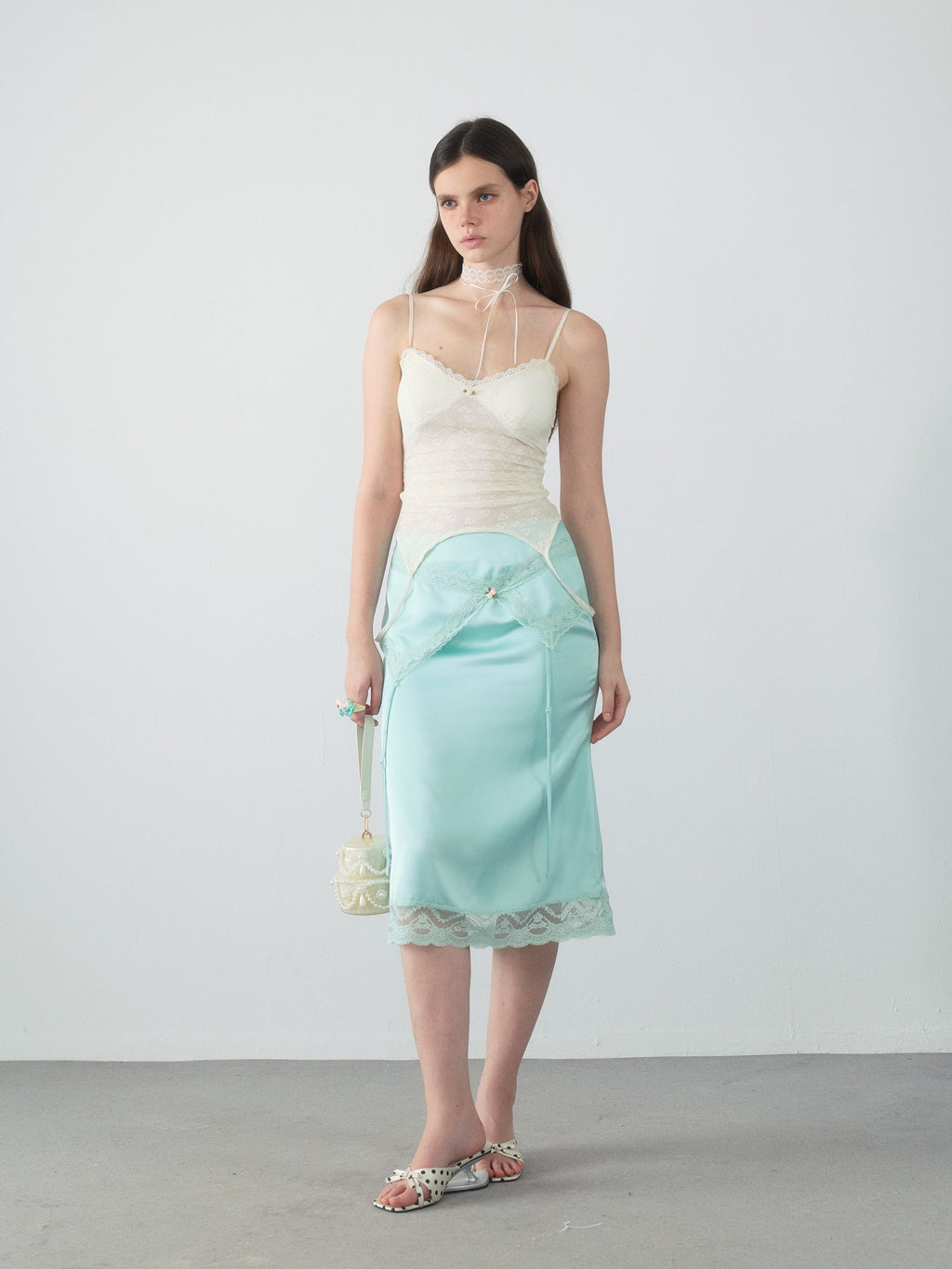 Lace Trim Satin Mermaid Skirt