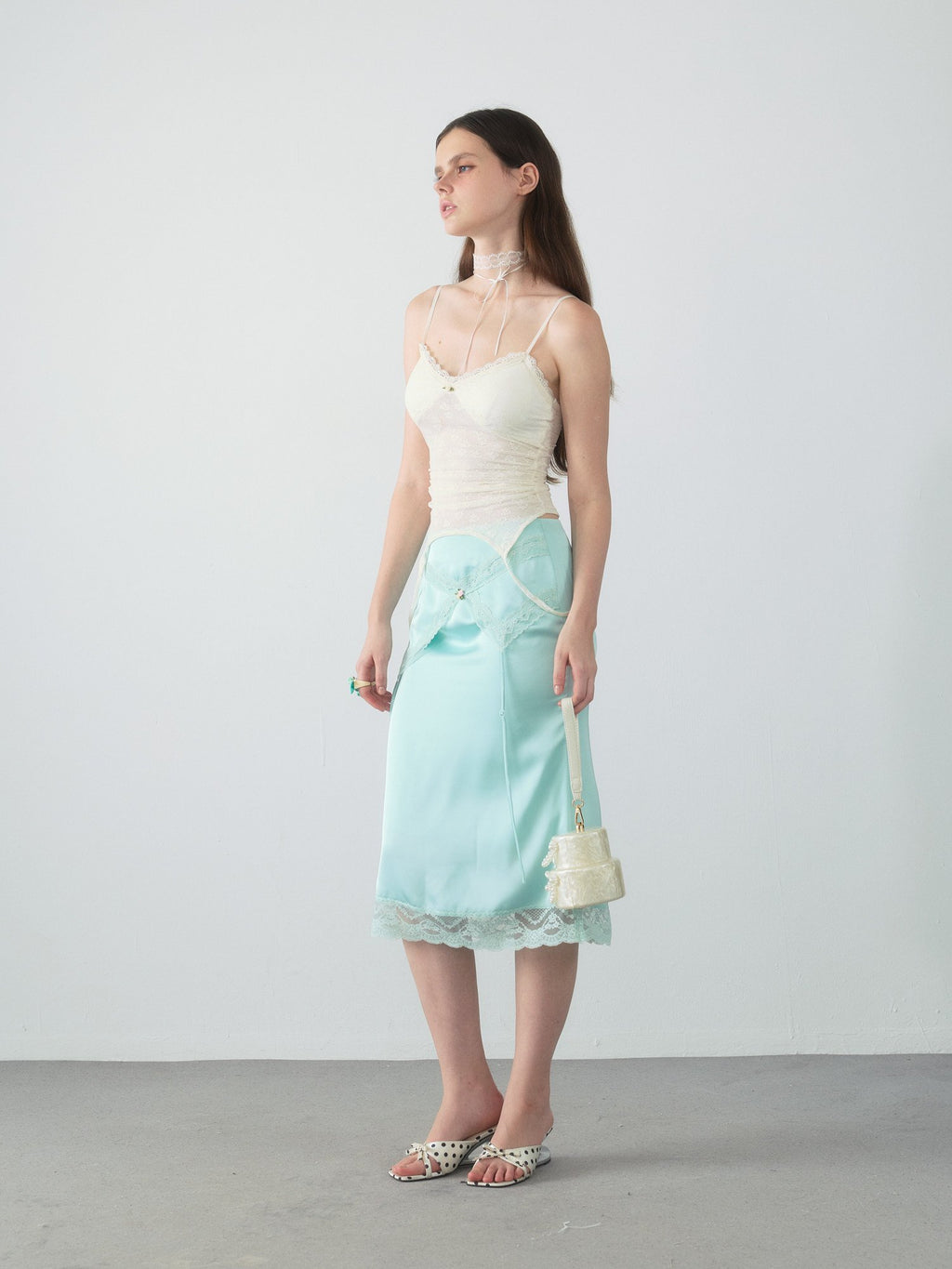 Lace Trim Satin Mermaid Skirt
