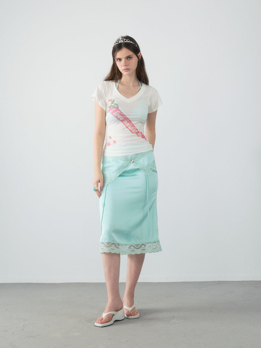 Lace Trim Satin Mermaid Skirt