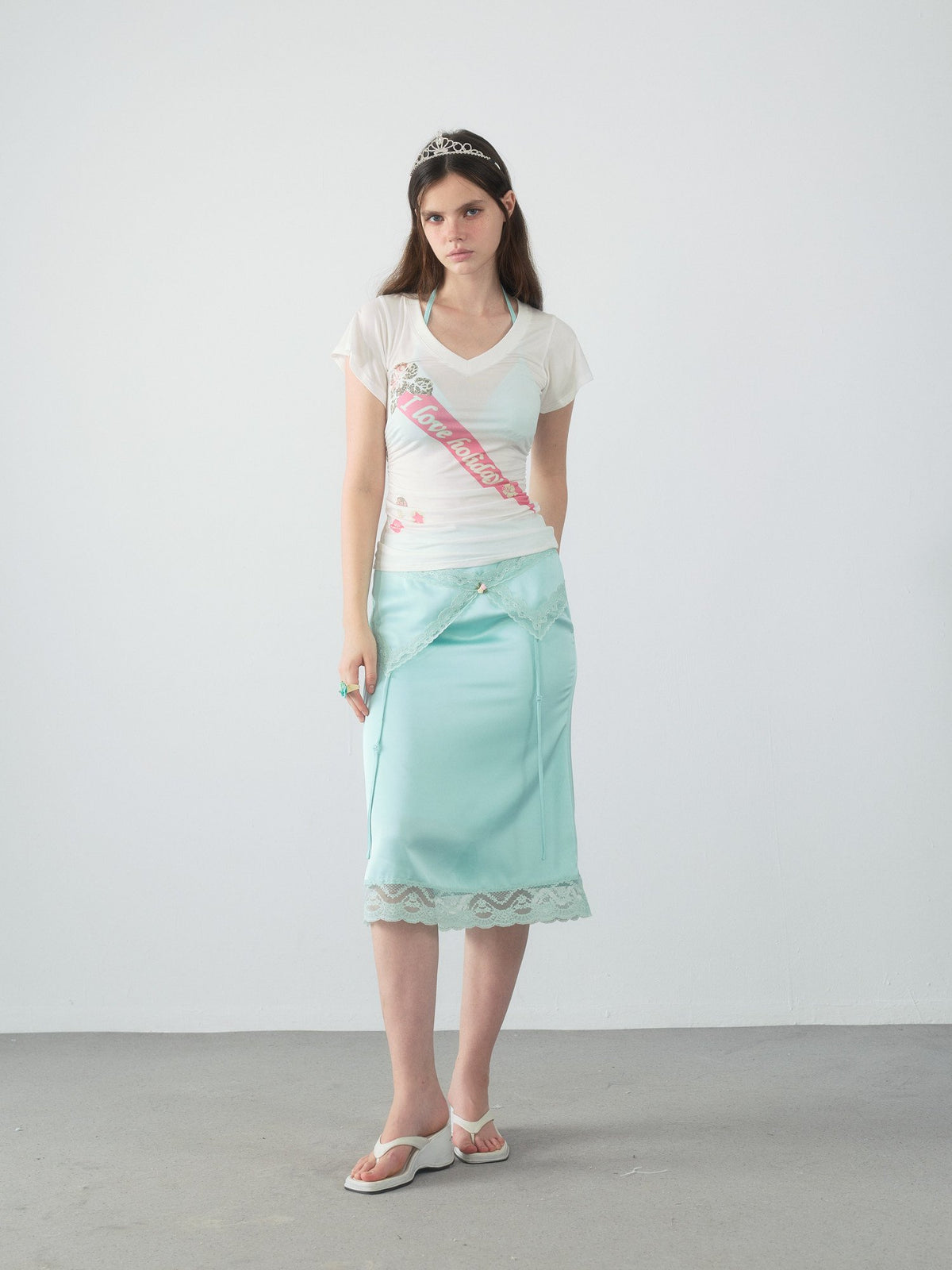 Lace Trim Satin Mermaid Skirt