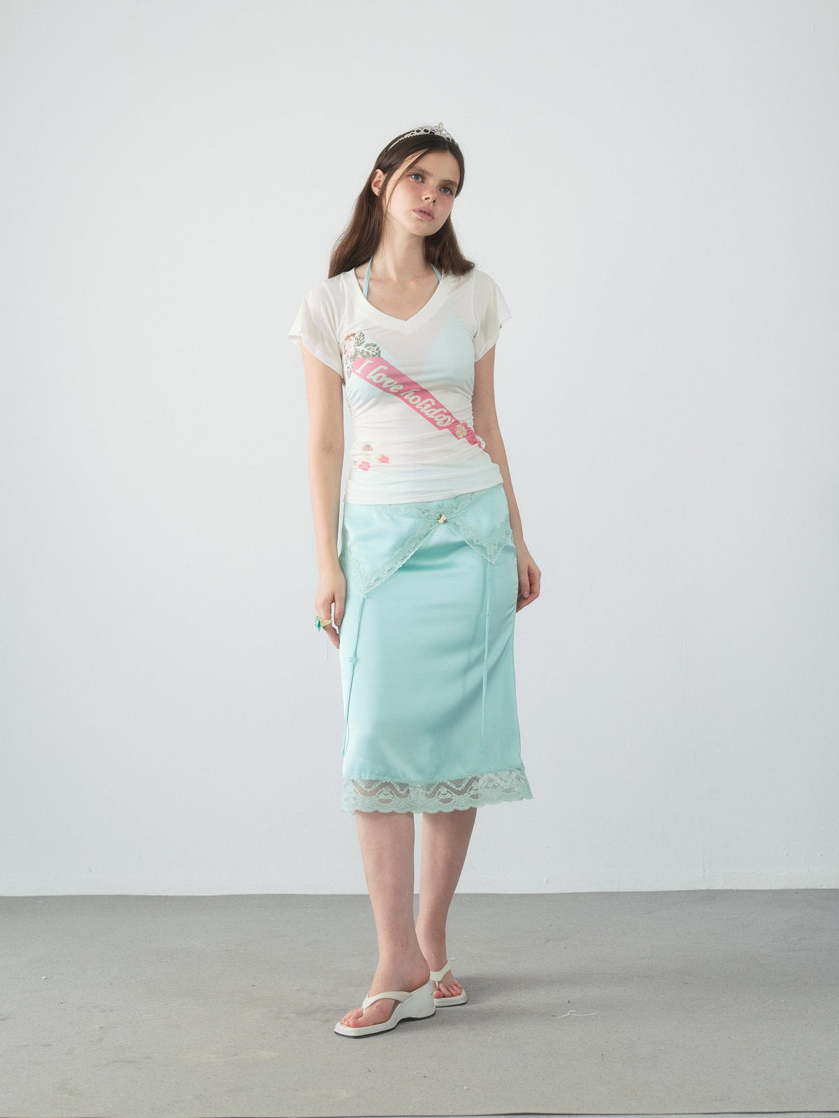 Lace Trim Satin Mermaid Skirt