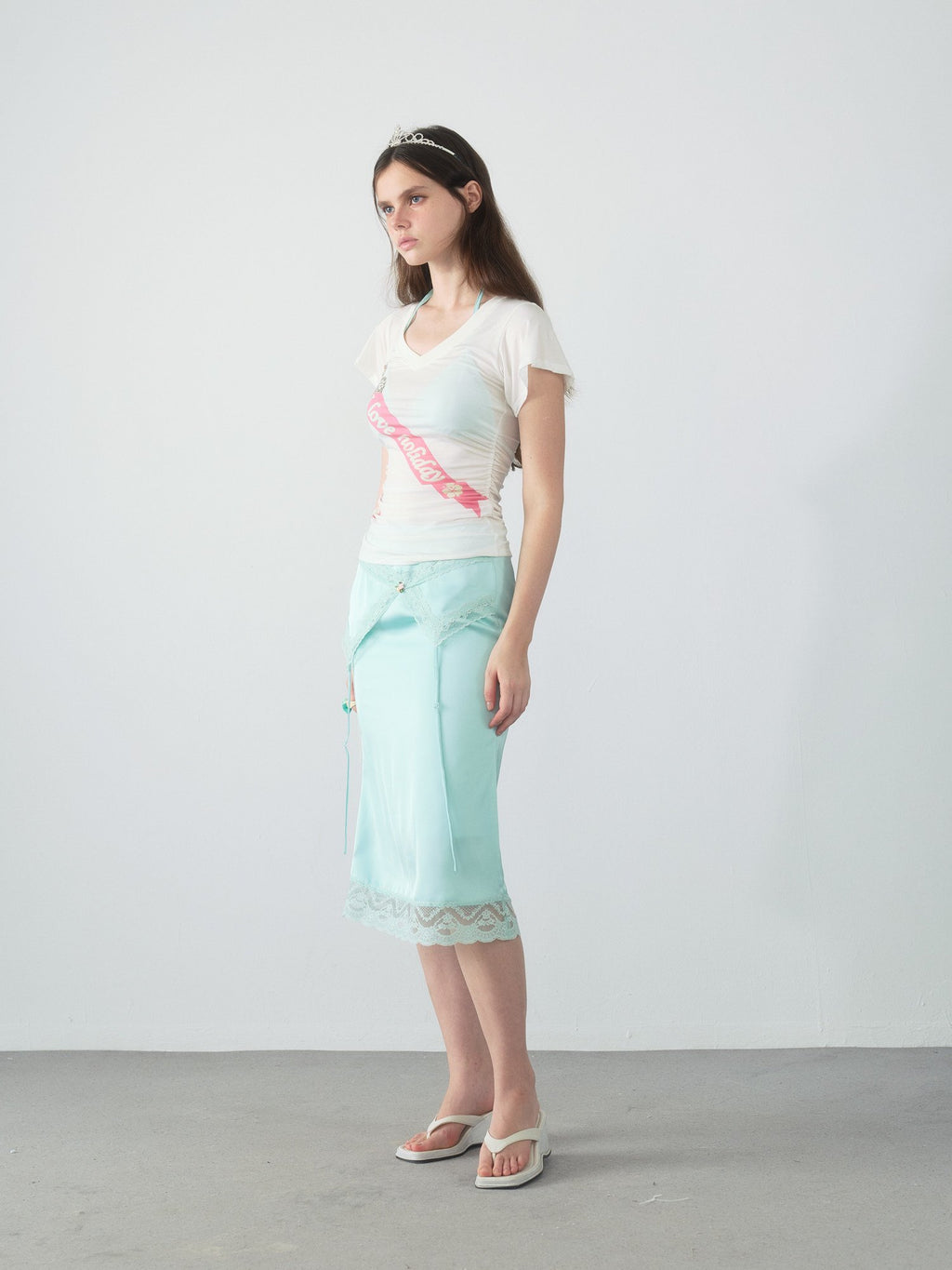 Lace Trim Satin Mermaid Skirt