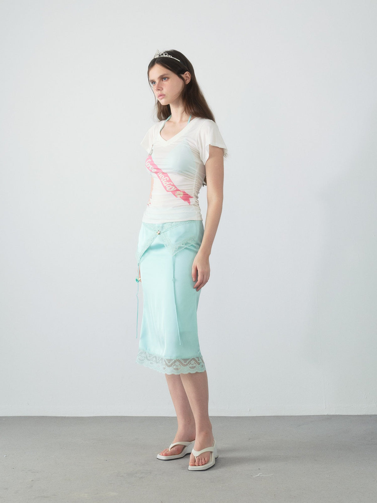 Lace Trim Satin Mermaid Skirt
