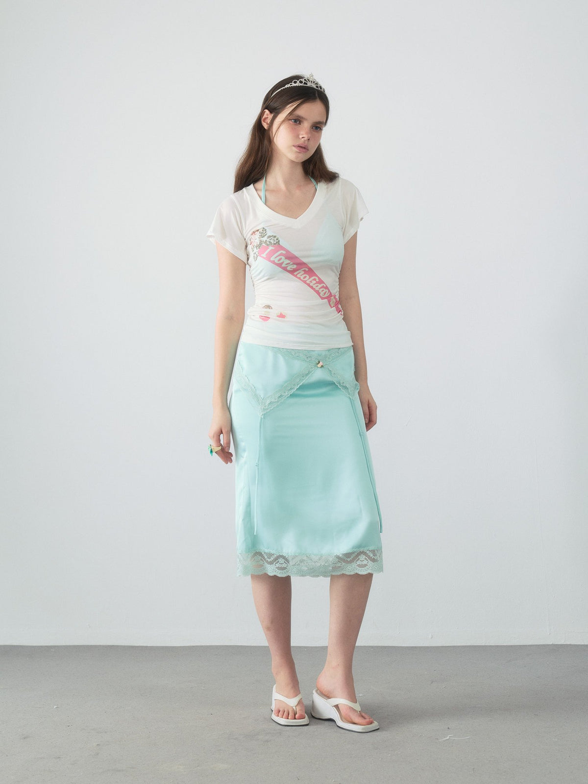 Lace Trim Satin Mermaid Skirt